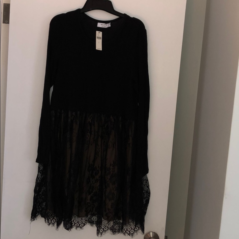 Black lace and knit dress